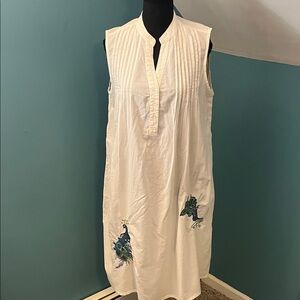 NEW April Cornell White Tunic Dress with Peacocks Size Large